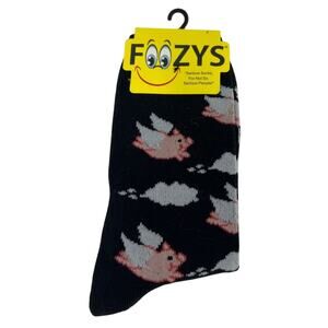 Foozy Socks Flying Winged Angle Pig Black Size: Sock 9-11/Shoe 4-10 NWT!